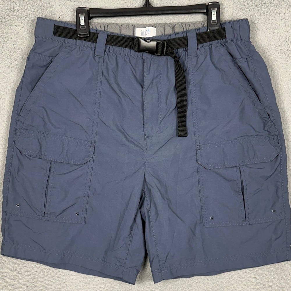 Croft Barrow Shorts Mens Large Blue Cargo Ripstop Belted Safari Stretch Waist